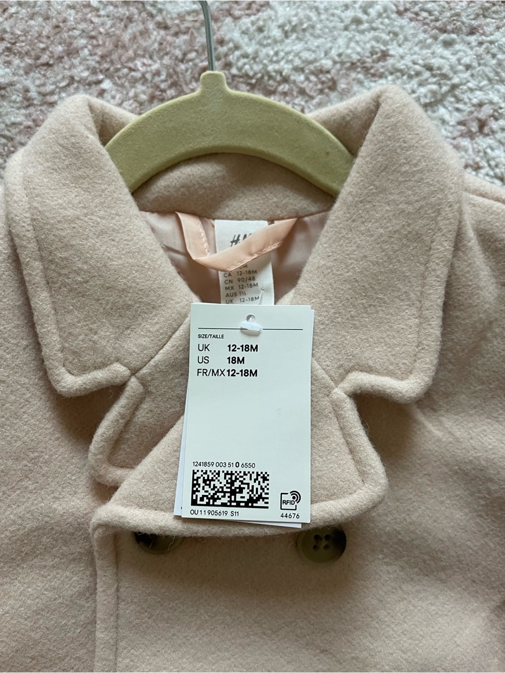 H&M Toddler Blush Pink Double-Breasted Peacoat